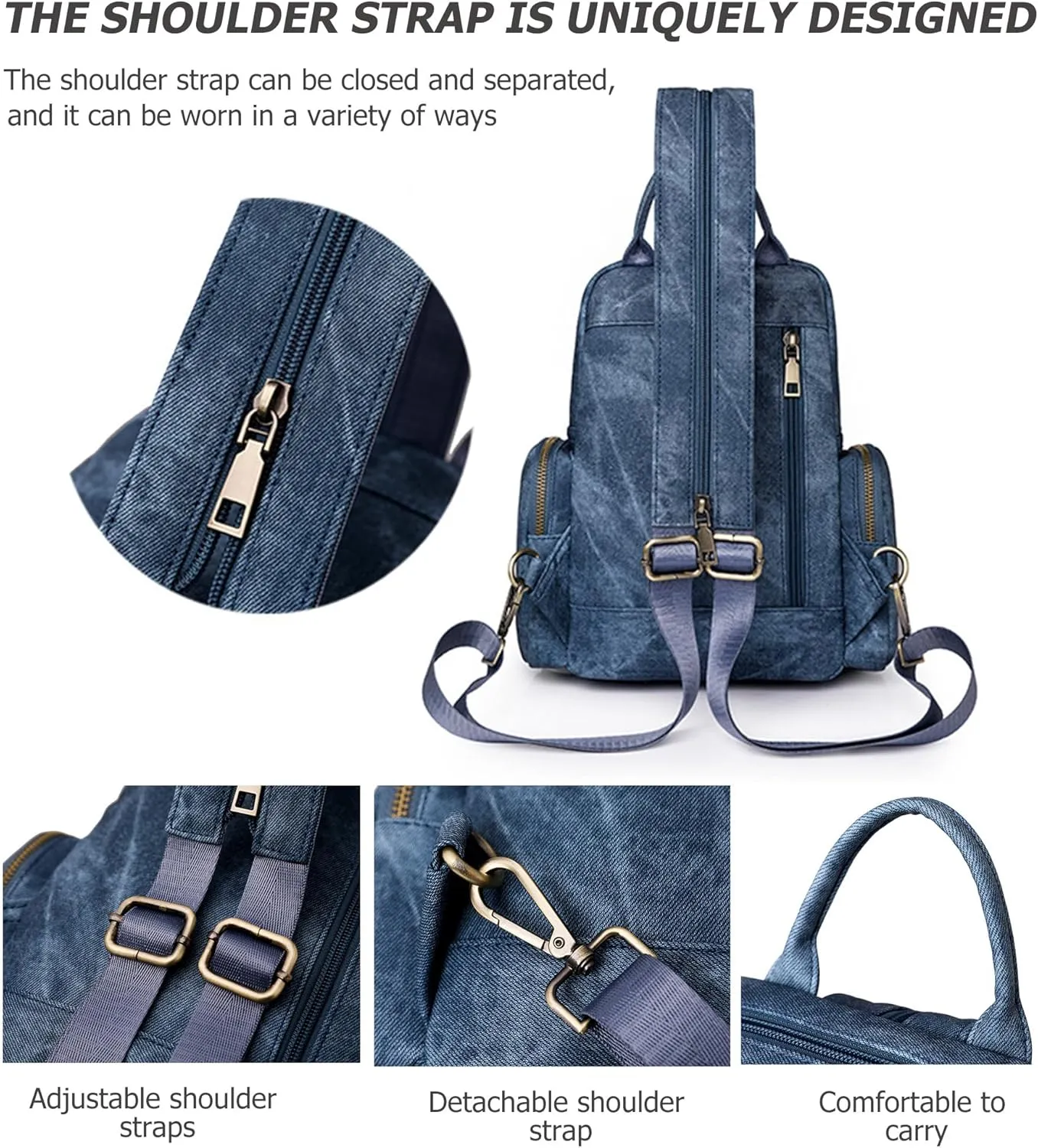 myfriday Vintage Backpack Purse for Women Ladies Leather Sling Backpack Purse Designer Convertible Travel Backpack (Blue)