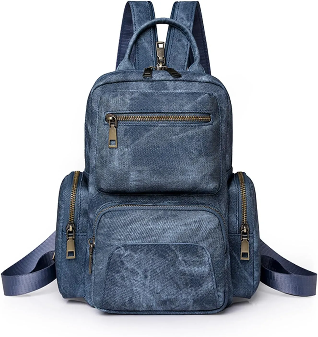 myfriday Vintage Backpack Purse for Women Ladies Leather Sling Backpack Purse Designer Convertible Travel Backpack (Blue)