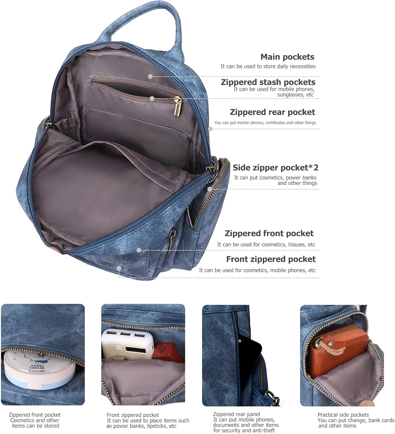 myfriday Vintage Backpack Purse for Women Ladies Leather Sling Backpack Purse Designer Convertible Travel Backpack (Blue)
