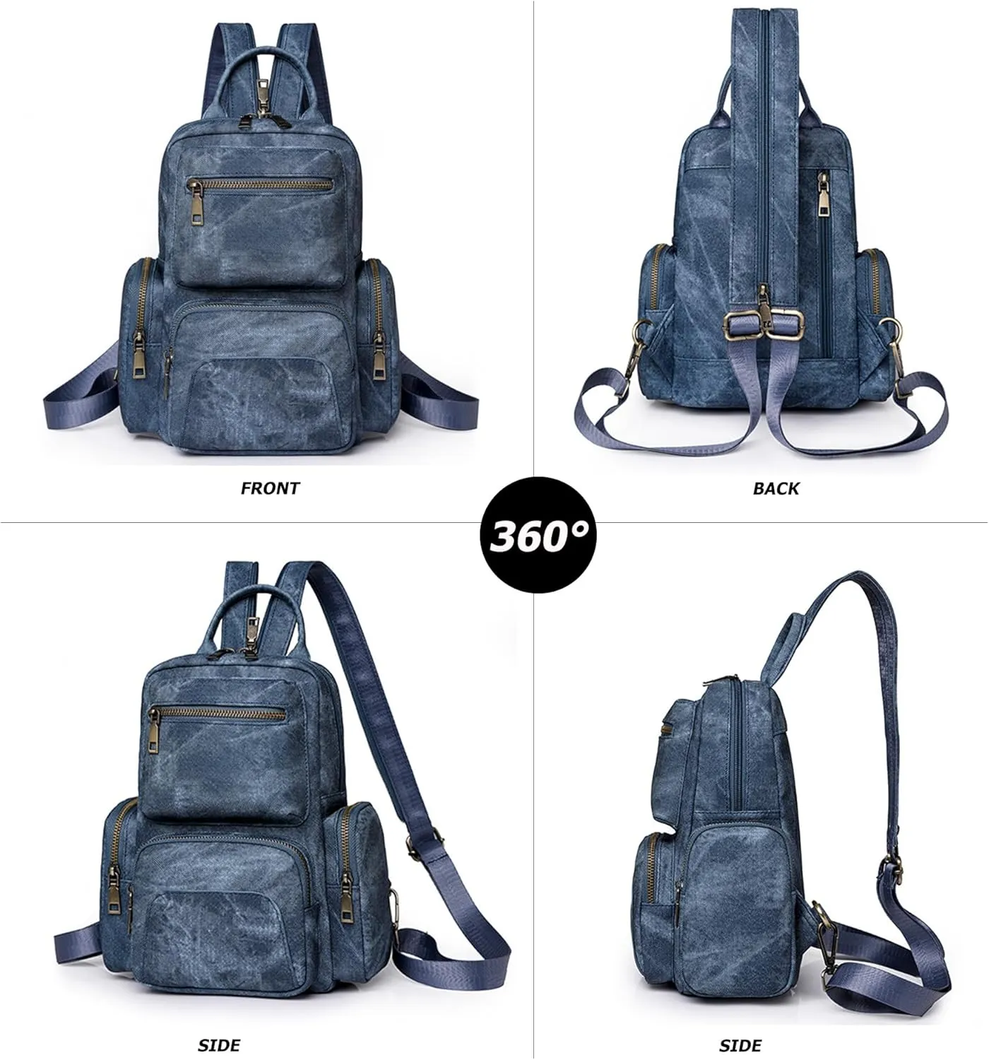 myfriday Vintage Backpack Purse for Women Ladies Leather Sling Backpack Purse Designer Convertible Travel Backpack (Blue)