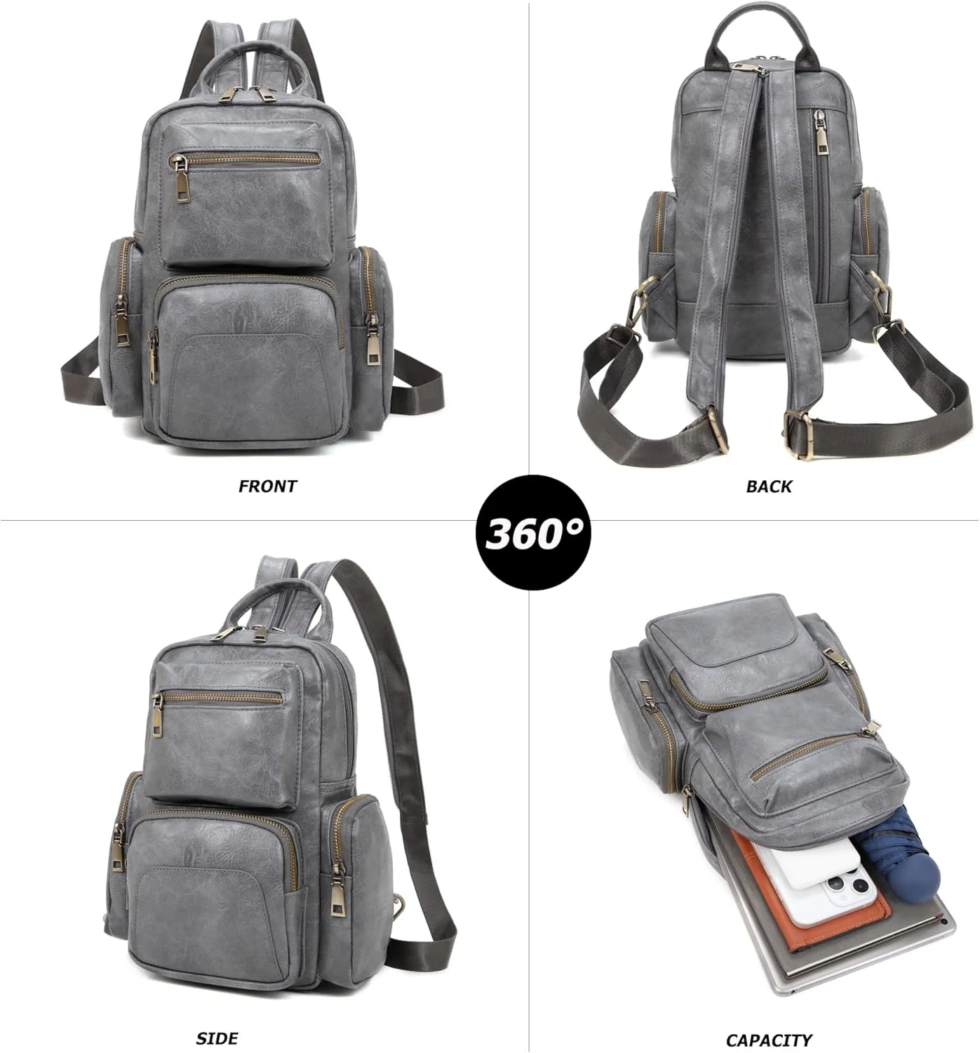 myfriday Vintage Backpack Purse for Women Ladies Leather Sling Backpack Purse Designer Convertible Travel Backpack (Grey)
