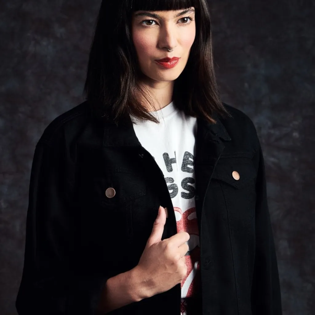No. 9 Tongue Outline Embroidered Trucker Jacket