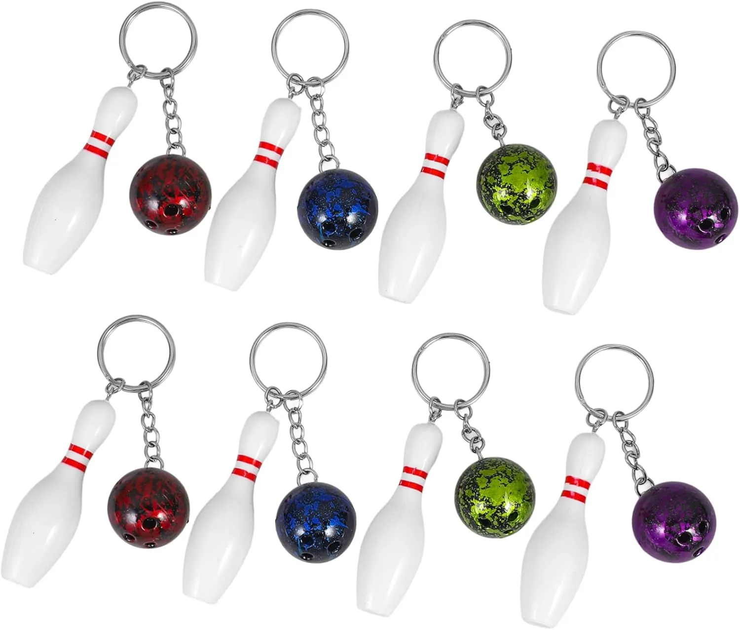 NUOBESTY 8pcs Bowling Pin Keychains Sports Keychains Handbag Charms Purse Bag Charms Sports Party Favors Gifts Red Green Blue Purple