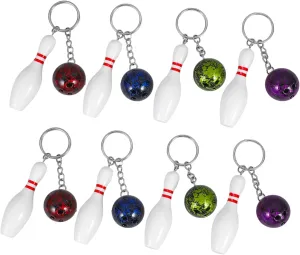 NUOBESTY 8pcs Bowling Pin Keychains Sports Keychains Handbag Charms Purse Bag Charms Sports Party Favors Gifts Red Green Blue Purple