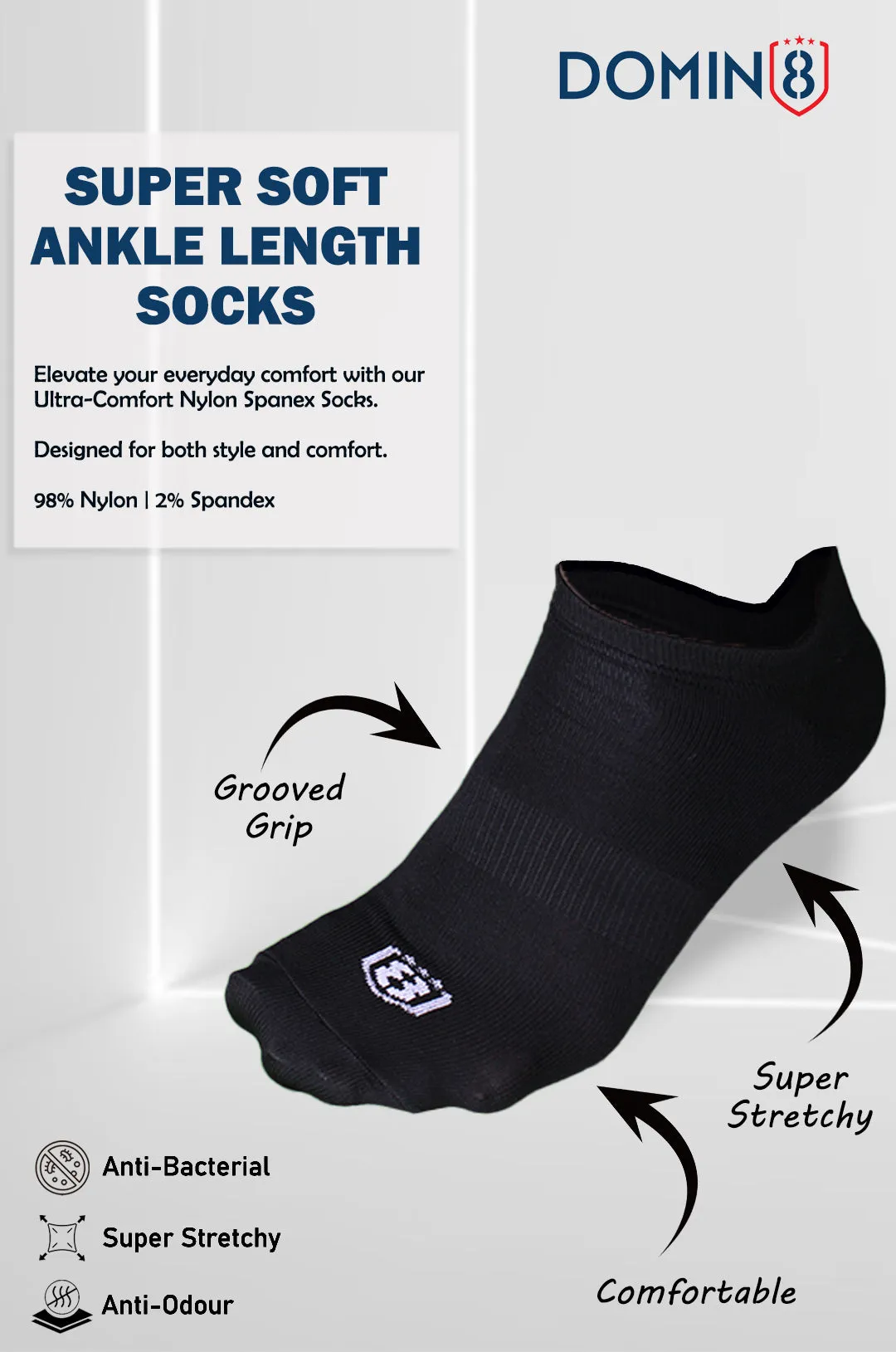 Nylon Low Ankle Socks With Rubber Grip Set