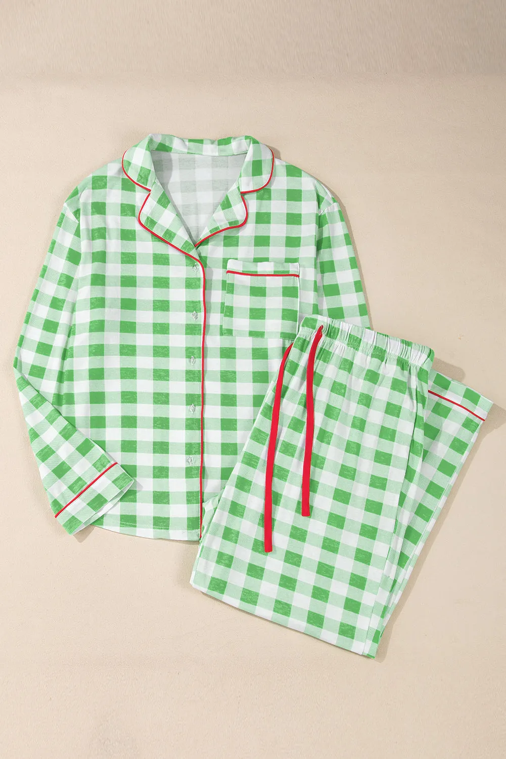 Plaid Collared Women's Loungewear Set