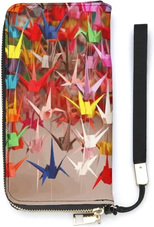 Pu Leather Wallet, Origami Paper Cranes Print Large Capacity Wallet Long Wallet for Women Handheld Clutch Wallet Modern Women's Wallet