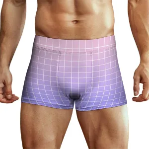 Purple Pink Ombre Grid Print Mens Underwear, Soft Boxers for Men, Moisture-Wicking Breathable Boxer Briefs
