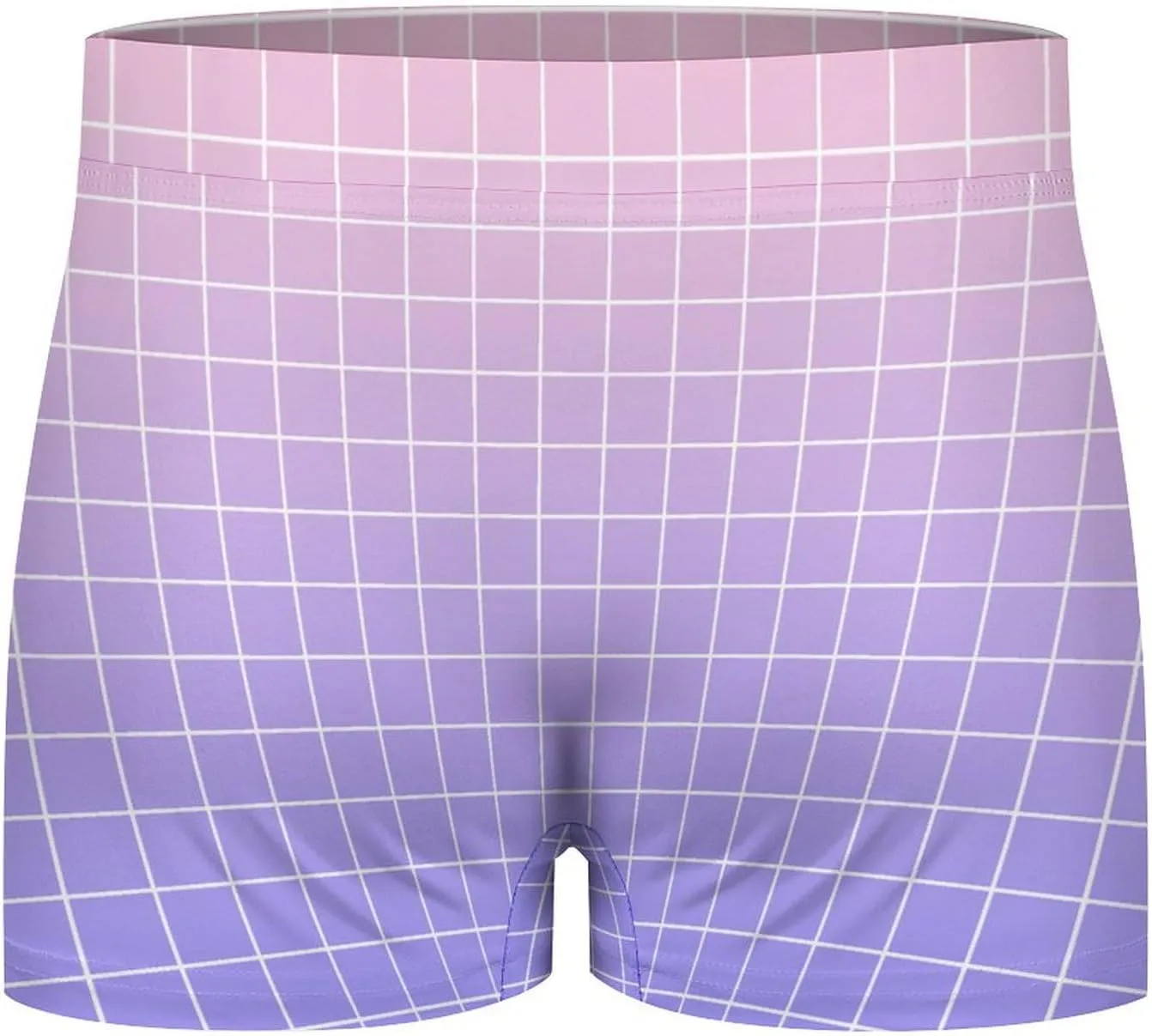 Purple Pink Ombre Grid Print Mens Underwear, Soft Boxers for Men, Moisture-Wicking Breathable Boxer Briefs