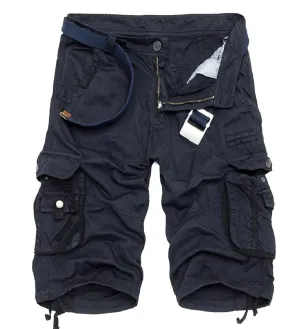 Qiangjinjiu Men's Cotton Cargo Shorts with Multi Pockets Loose Camo Military Pants Dark Blue 38
