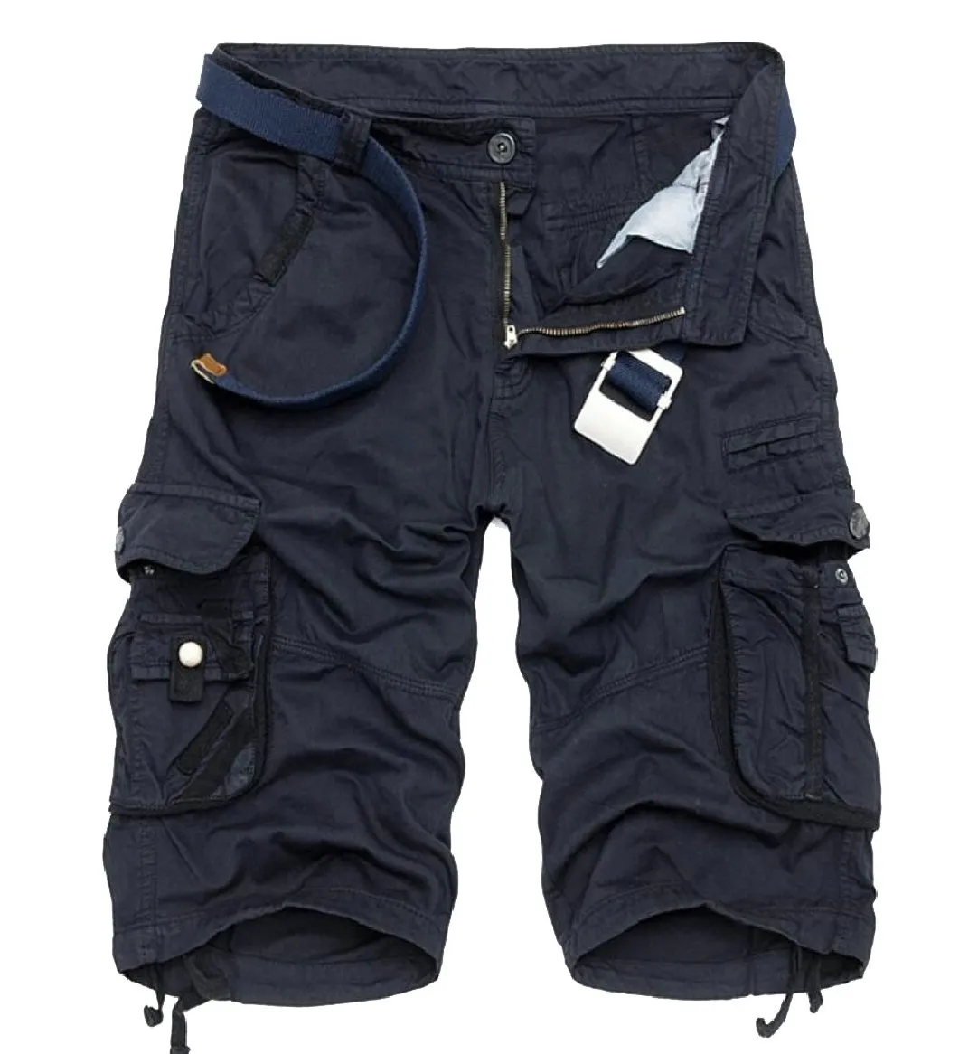 Qiangjinjiu Men's Cotton Cargo Shorts with Multi Pockets Loose Camo Military Pants Dark Blue 38