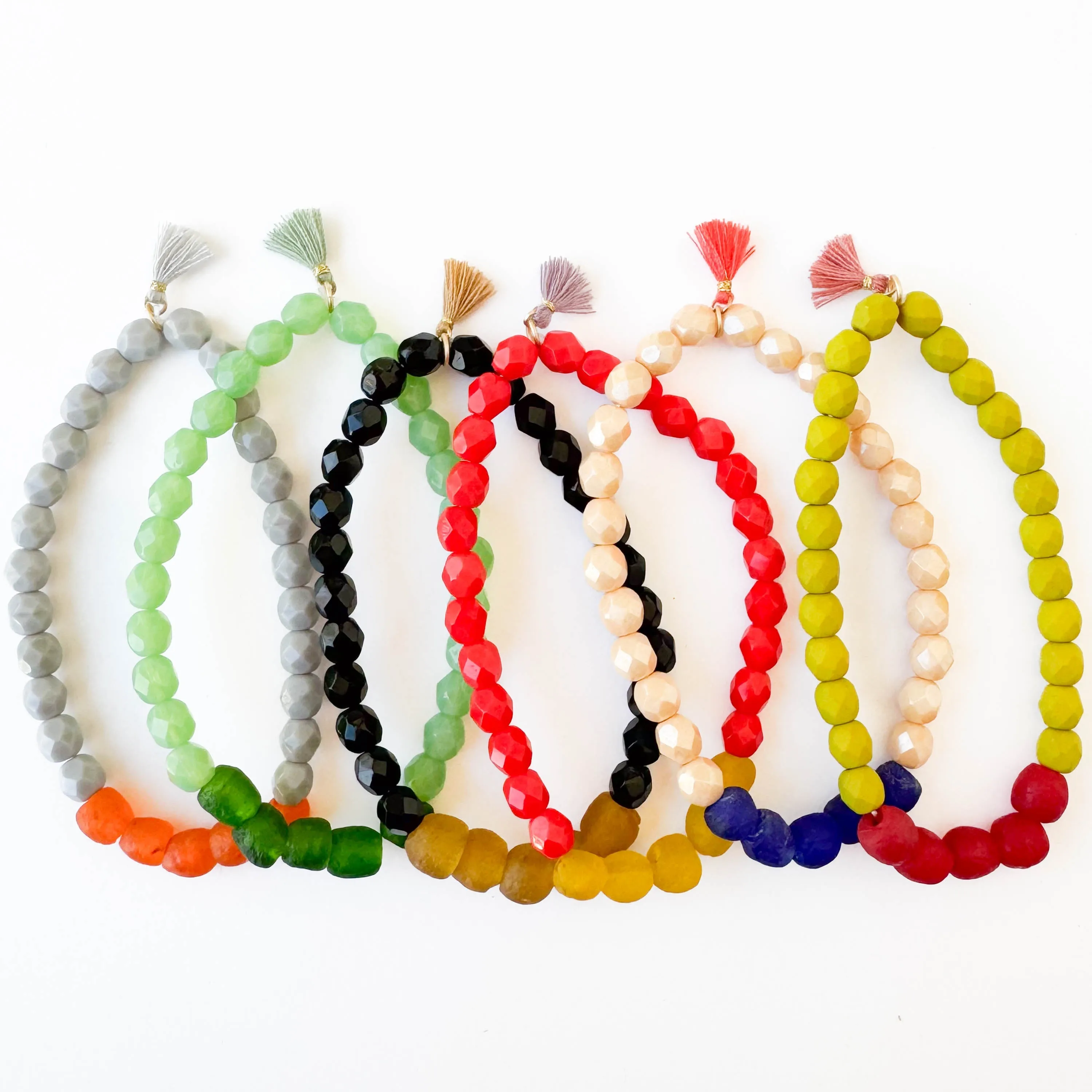 Recycled Glass And Bead Stretchy Bracelet - WS