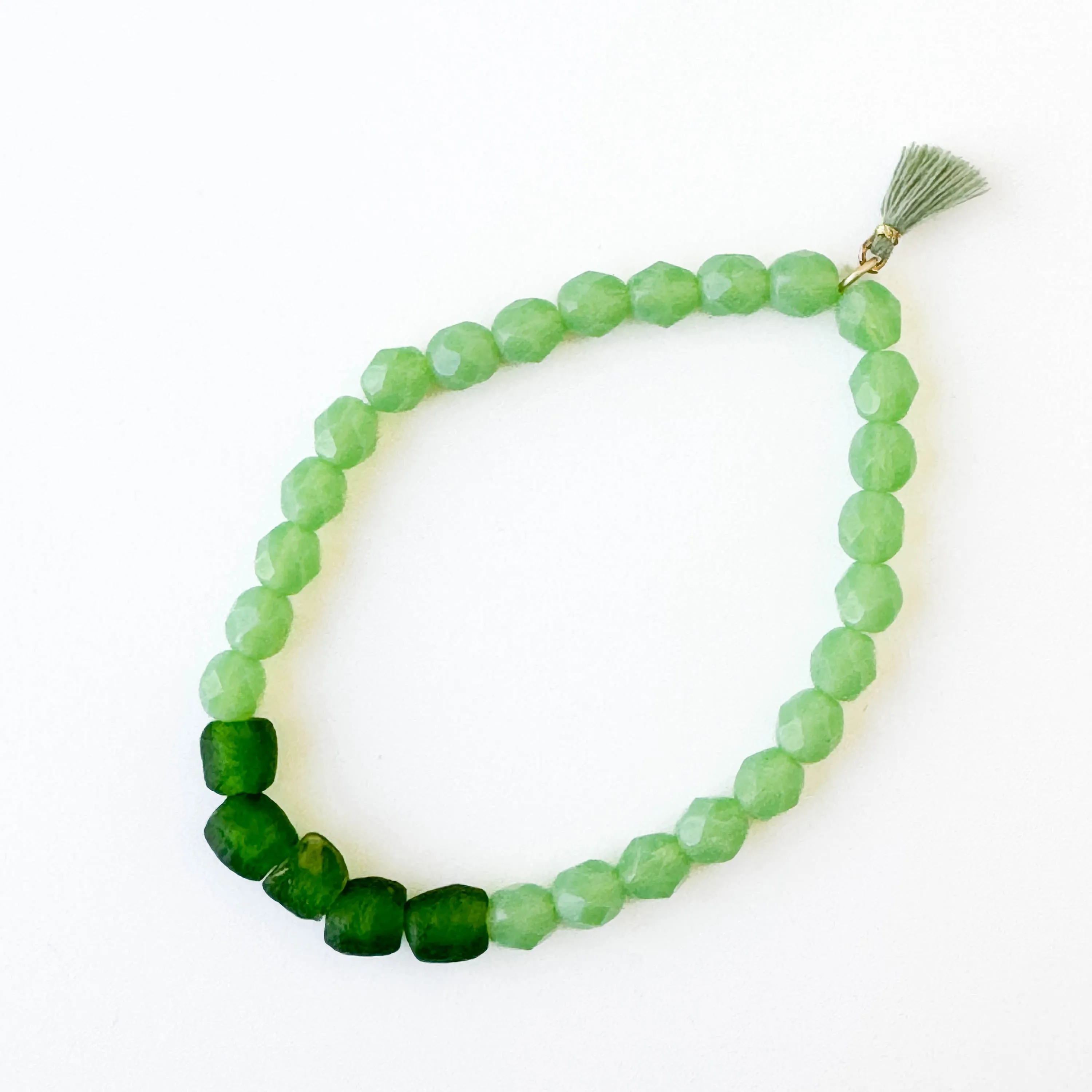 Recycled Glass And Bead Stretchy Bracelet - WS