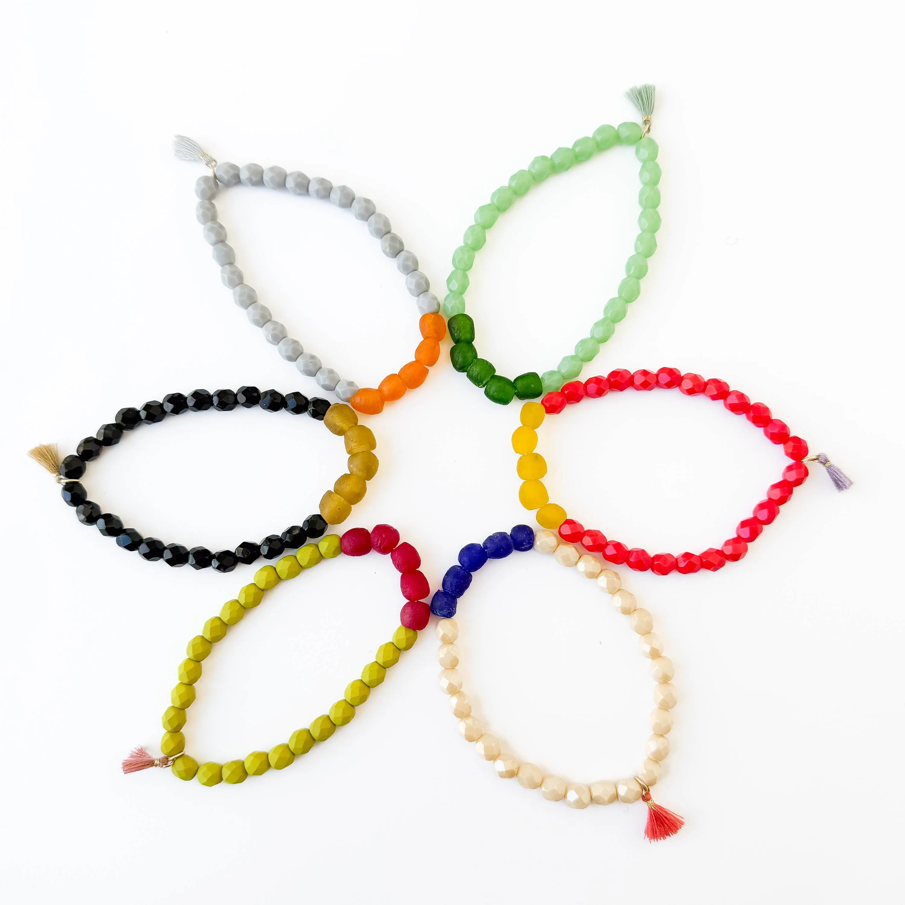 Recycled Glass And Bead Stretchy Bracelet - WS
