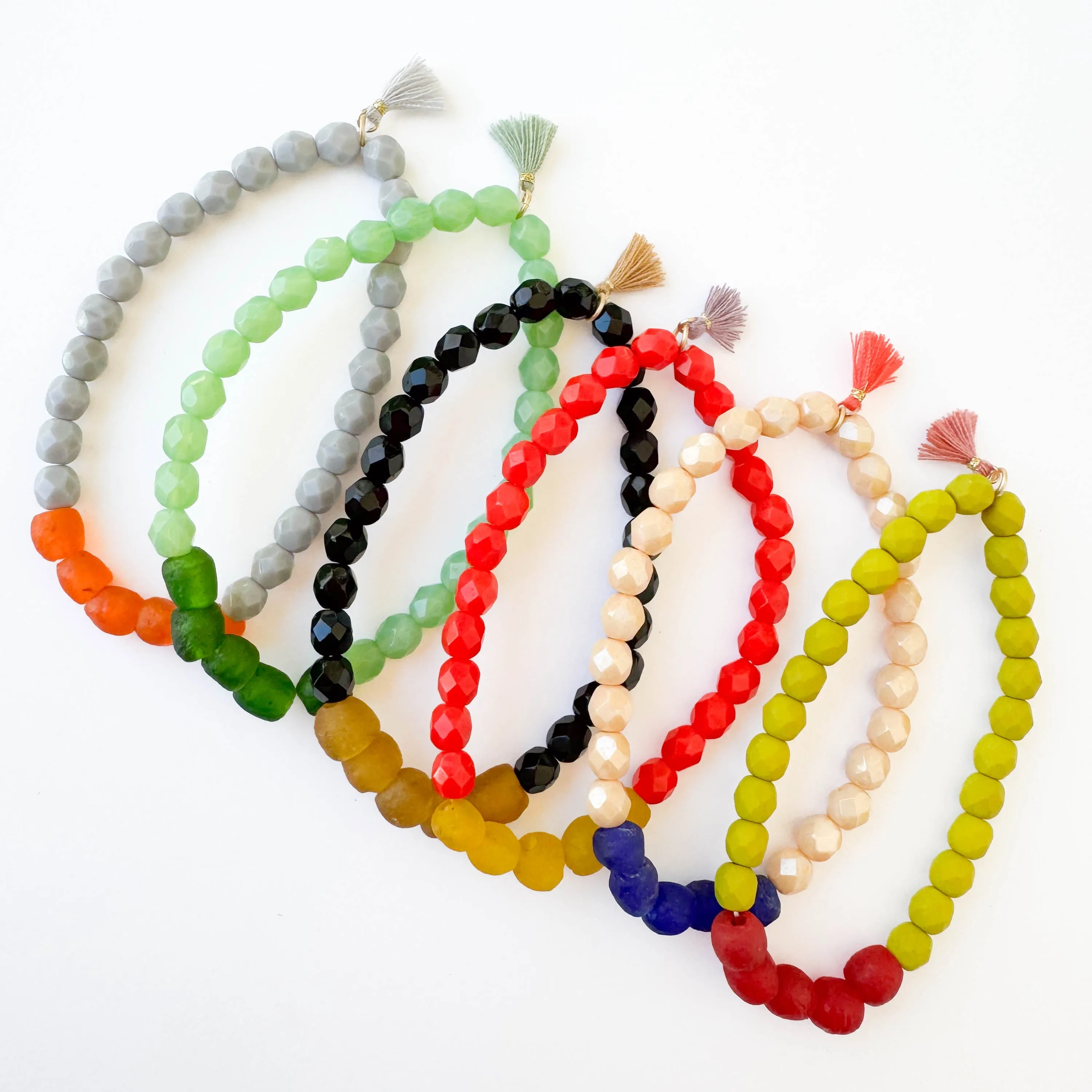 Recycled Glass And Bead Stretchy Bracelet - WS