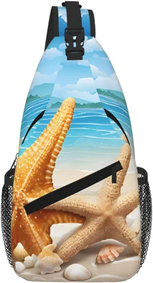 Seashell Beach Crossbody Chest Bag Sling Backpack for Travel Work Casual Use Shoulder Pack