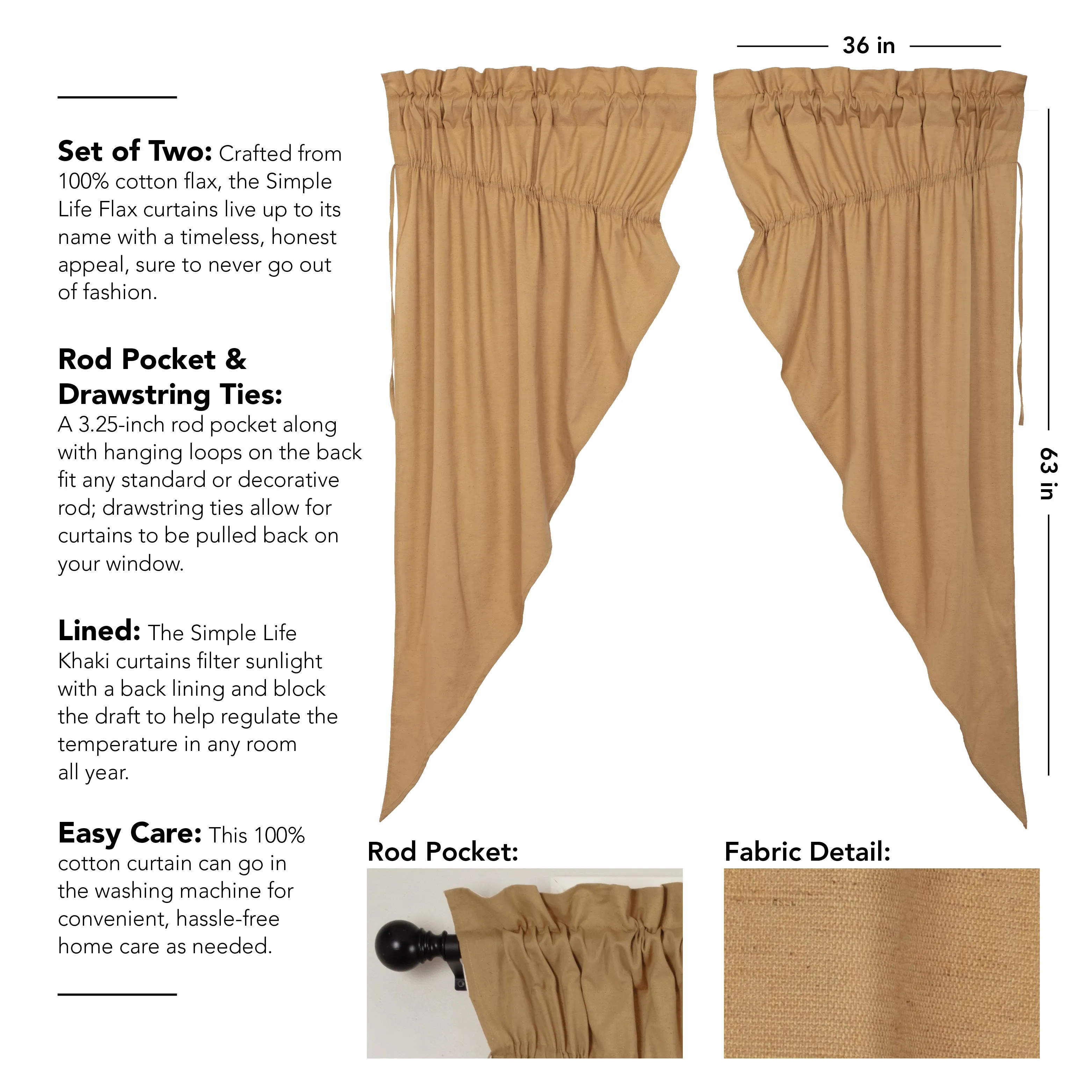 Simple Life Flax Khaki Prairie Short Panel Set of 2 63x36x18