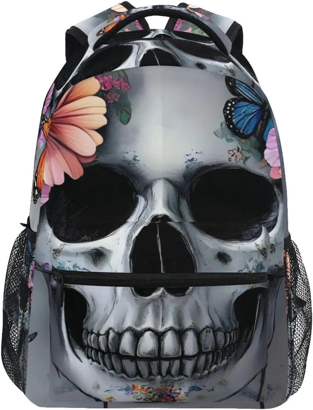 Skull Butterfly Closeup Backpack for School Boys Girls Laptop Travel Backpack Book Bag Daypack 11.4 16 In M