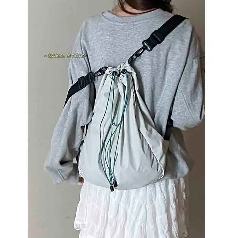 Sohiwoo Women's Backpack Korean Drawstring Nylon Travel Backpacks for Women Teens School Laptop Women Backpack Y2k Fashion Girl Daypack