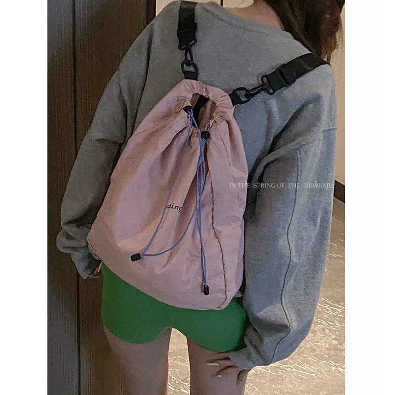 Sohiwoo Women's Backpack Korean Drawstring Nylon Travel Backpacks for Women Teens School Laptop Women Backpack Y2k Fashion Girl Daypack
