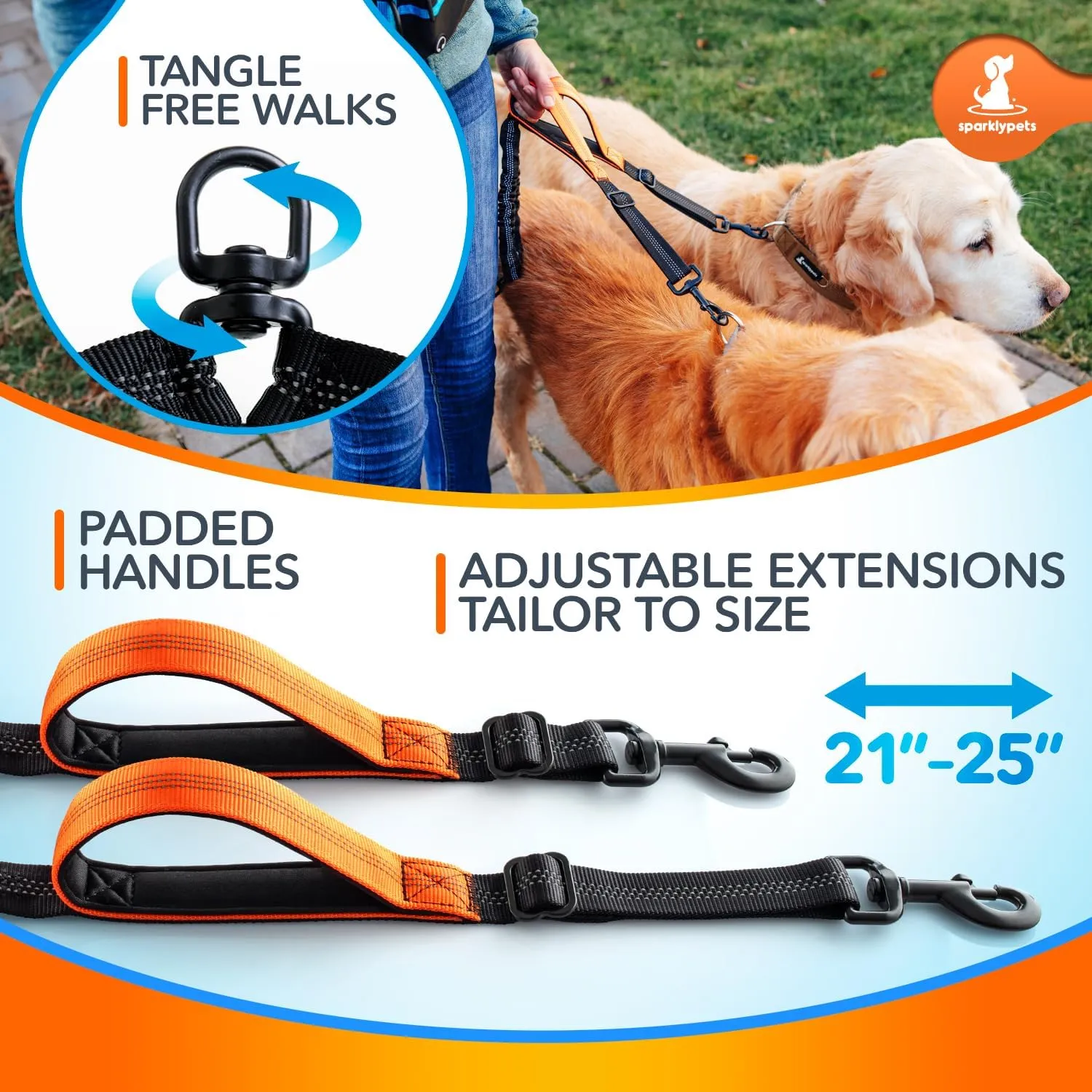 SparklyPets Double Bungee Waist 2 Dog Leash with Back Brace  Dual Dog Leash for Medium/Large Breeds  Running Belt Fanny Pack with Phone, Waste, Treat, and Bottle Pockets
