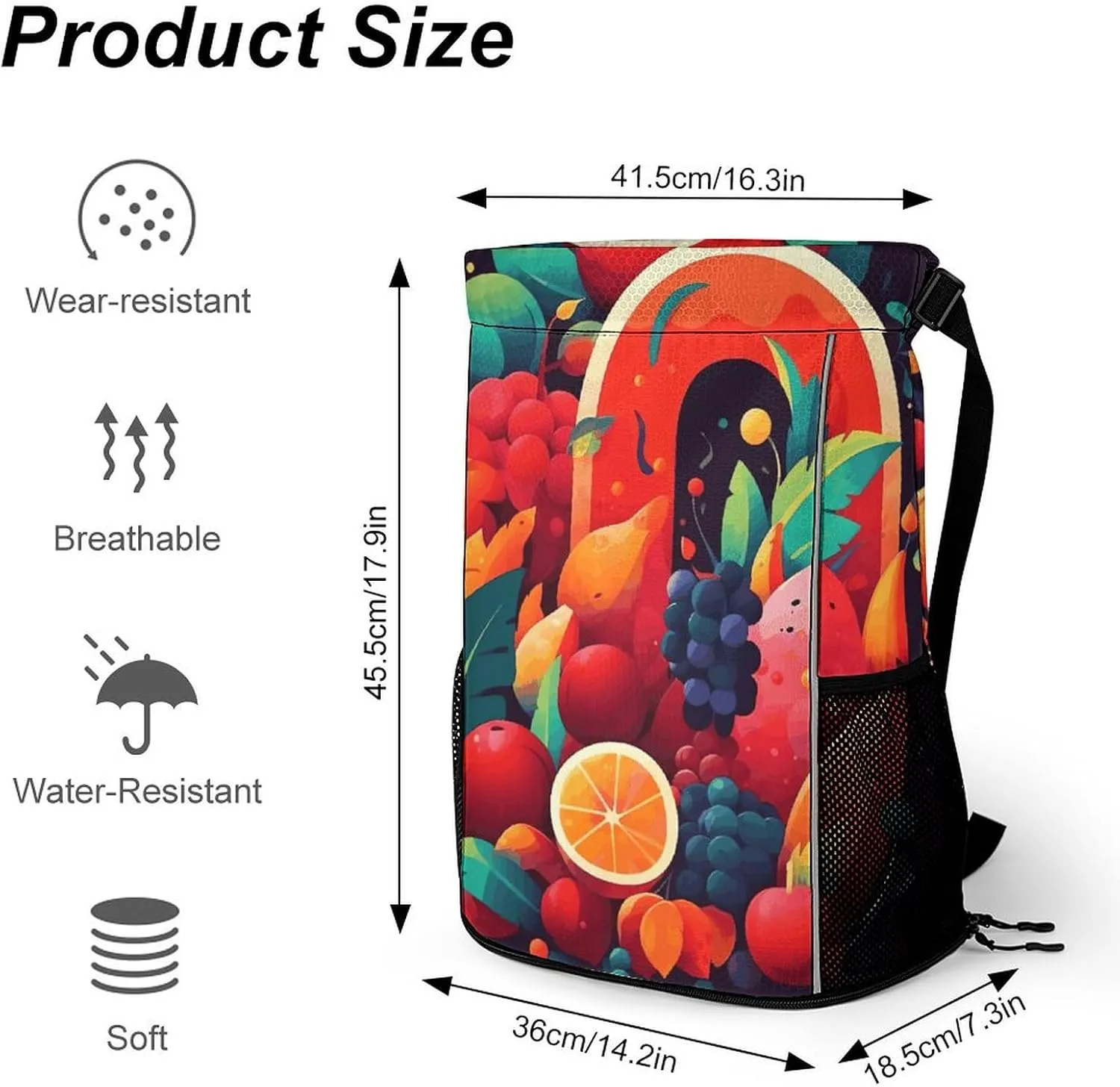 Sports Drawstring Backpack Lightweight Small Gym Bag Colorful Fruits And Vegetables Gym Sackpack for Women Men