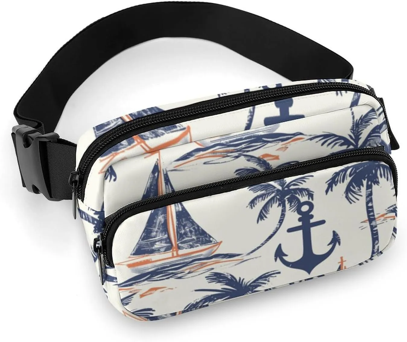Summer Nautical Belt Bag Fanny Pack Crossbody Anchor Palm Trees Fashion Waist Packs With Adjustable Strap For Men Women Travel Hiking Cycling Running
