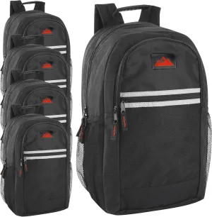 Summit Ridge 24 Pack Bulk Reflective Backpacks Wholesale for College Men, Women, Homeless Adults (All Black Pack)