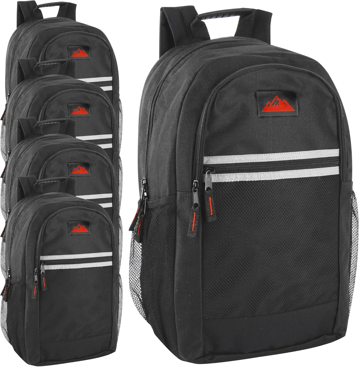 Summit Ridge 24 Pack Bulk Reflective Backpacks Wholesale for College Men, Women, Homeless Adults (All Black Pack)