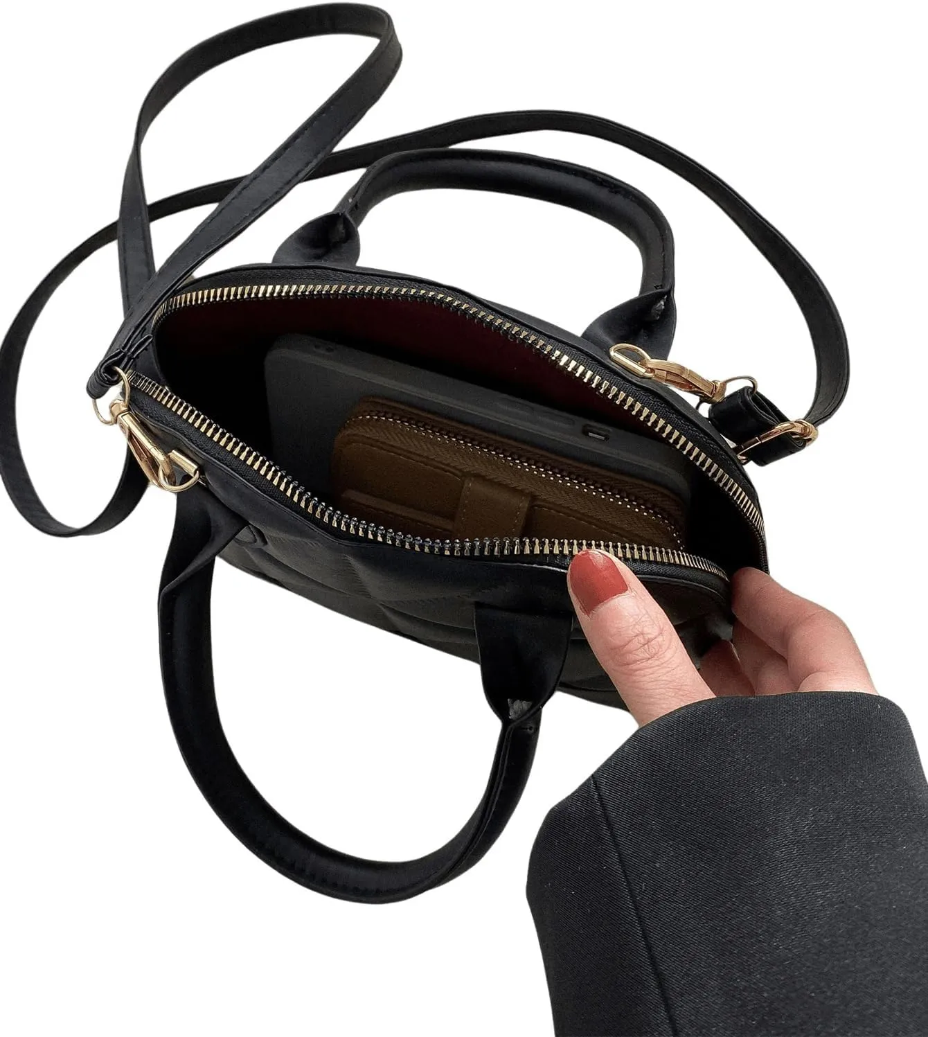 SweatyRocks Women's PU Leather Top Handle Satchel Handbags Mini Crossbody Bag with Zipper Closure