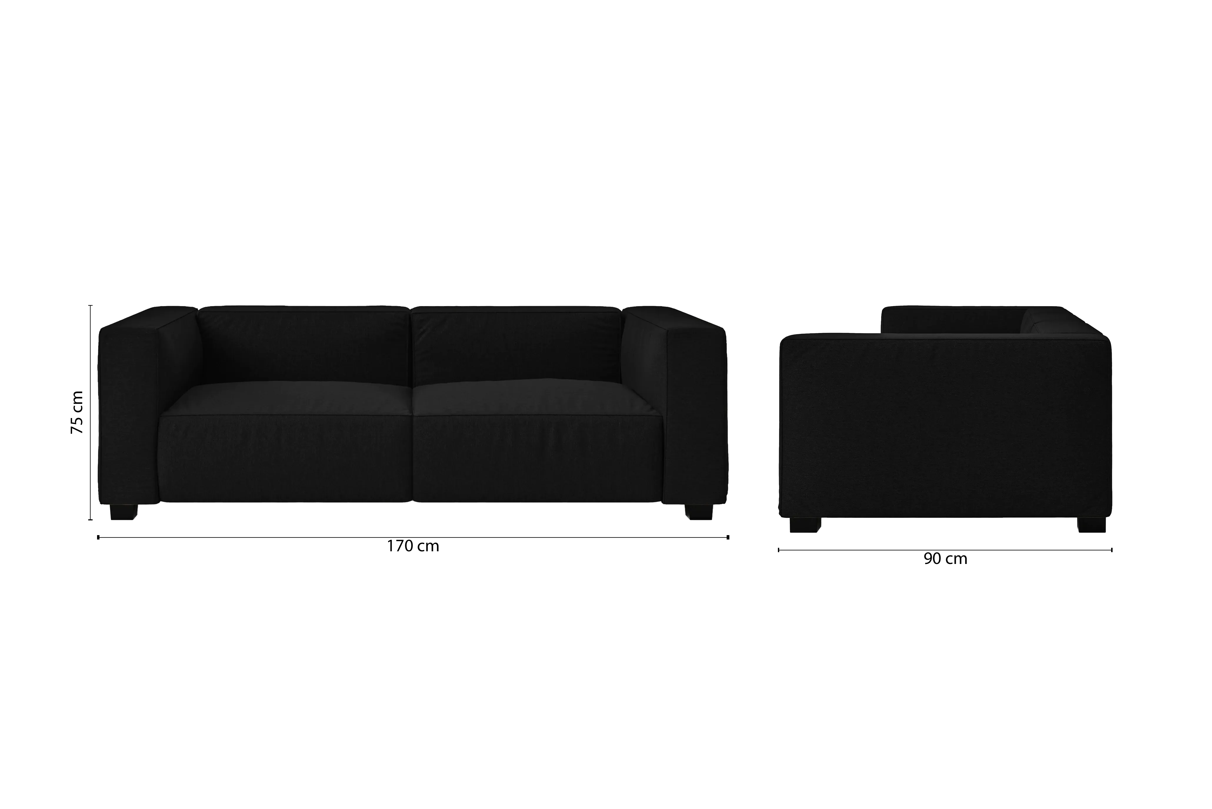 Taranto 2 Seater Sofa Black Linen Fabric