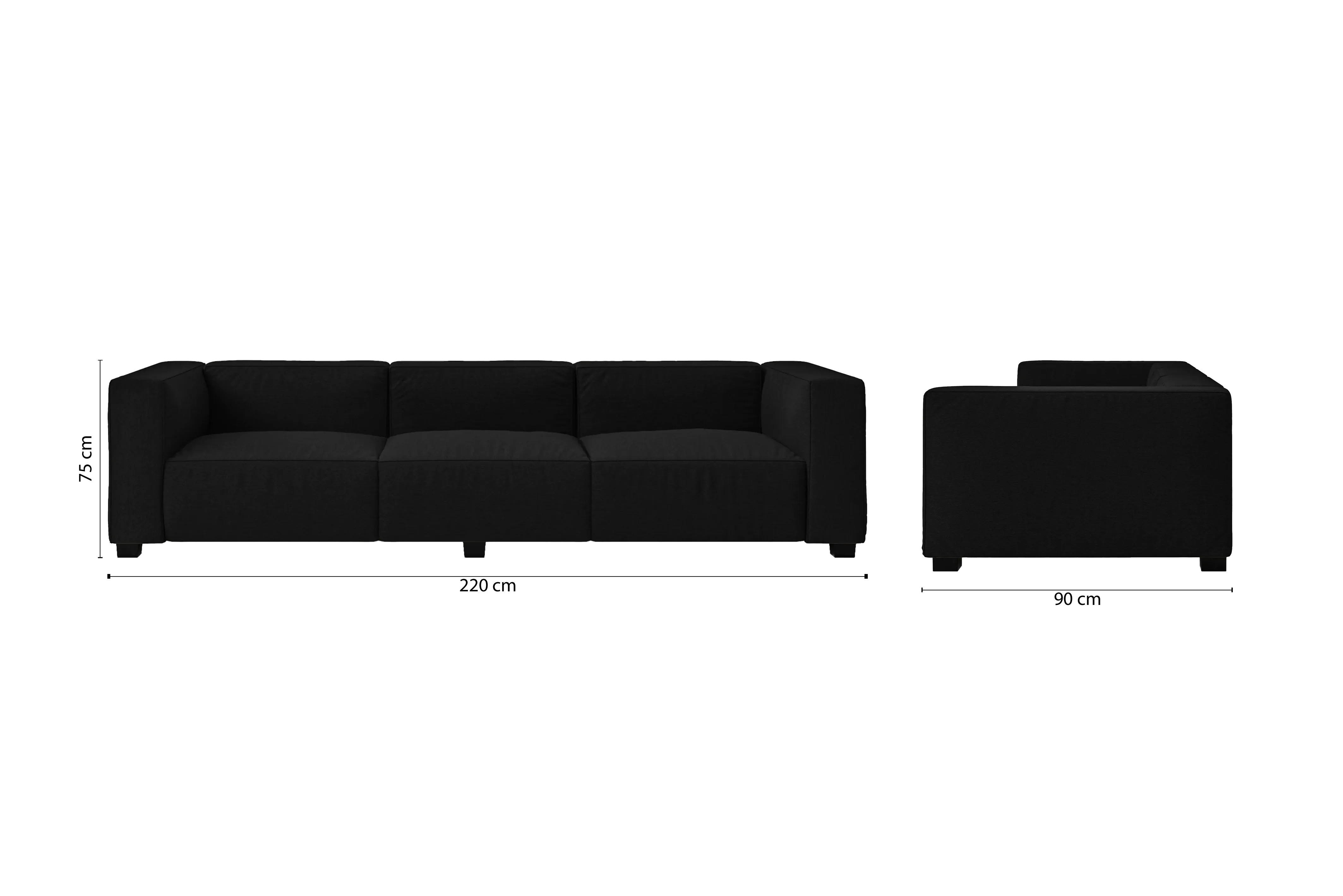 Taranto 3 Seater Sofa Black Linen Fabric