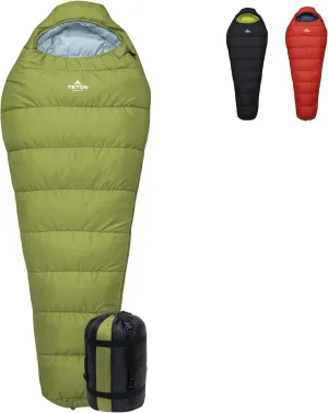 Teton LEEF Lightweight Mummy Sleeping Bag Perfect for Camping, Hiking, and Backpacking; Cold Weather Option, Compression Sack Included