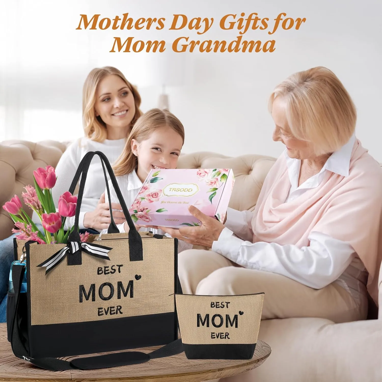 TRSODD Birthday Gifts for Women Personalized Gifts for Friend Sister Bridesmaid Teacher Jute Straw Tote Bag and Makeup Bag