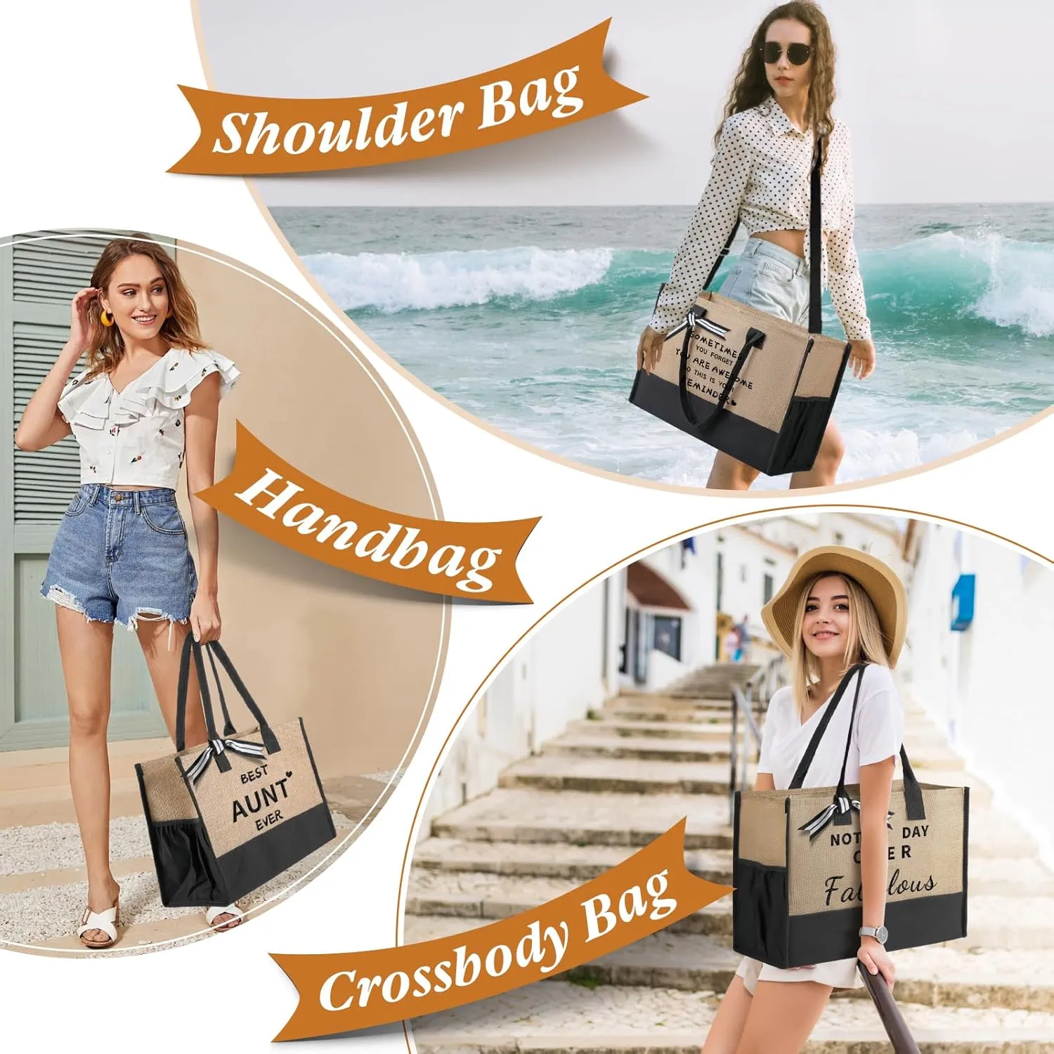 TRSODD Birthday Gifts for Women Personalized Gifts for Friend Sister Bridesmaid Teacher Jute Straw Tote Bag and Makeup Bag