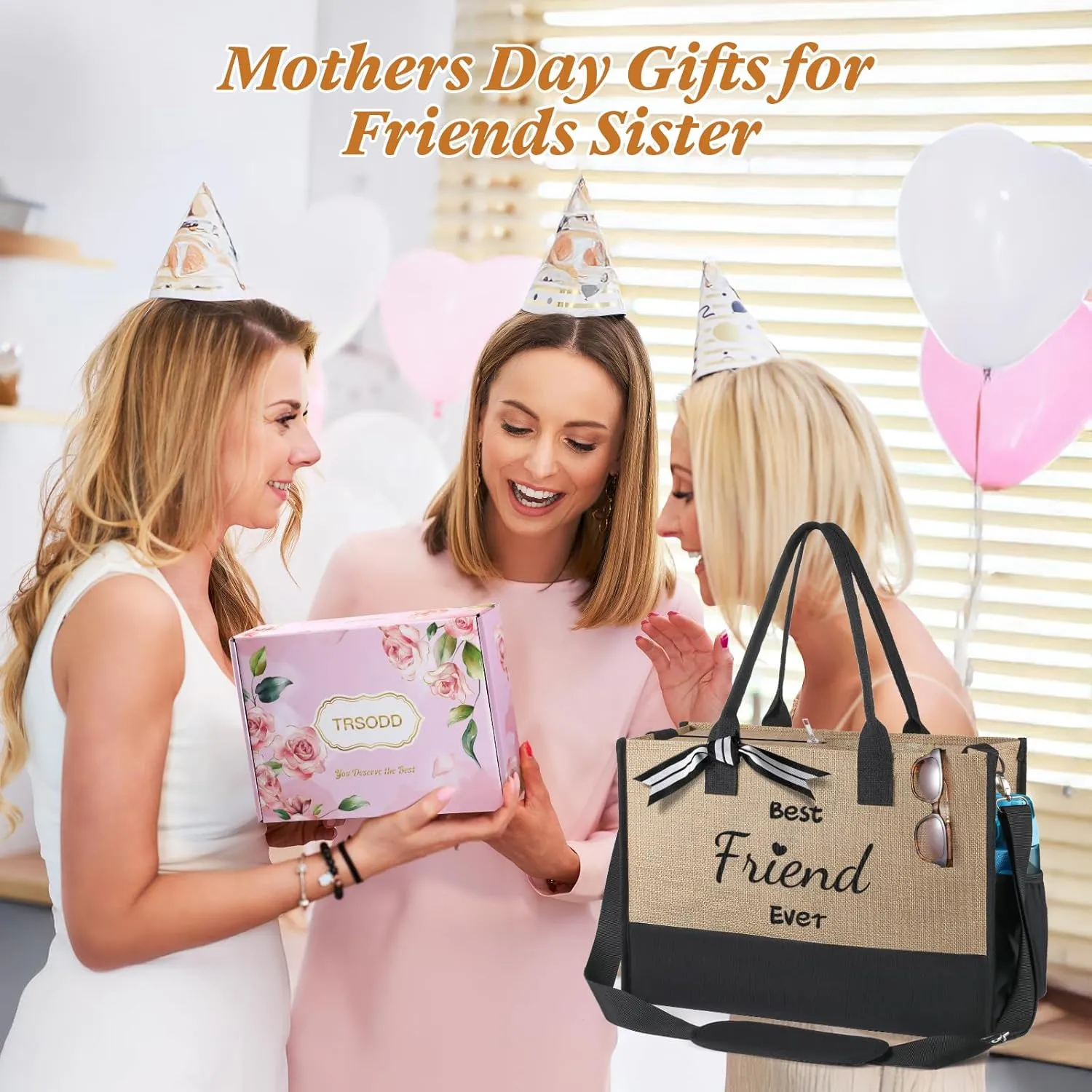 TRSODD Birthday Gifts for Women Personalized Gifts for Friend Sister Bridesmaid Teacher Jute Straw Tote Bag and Makeup Bag