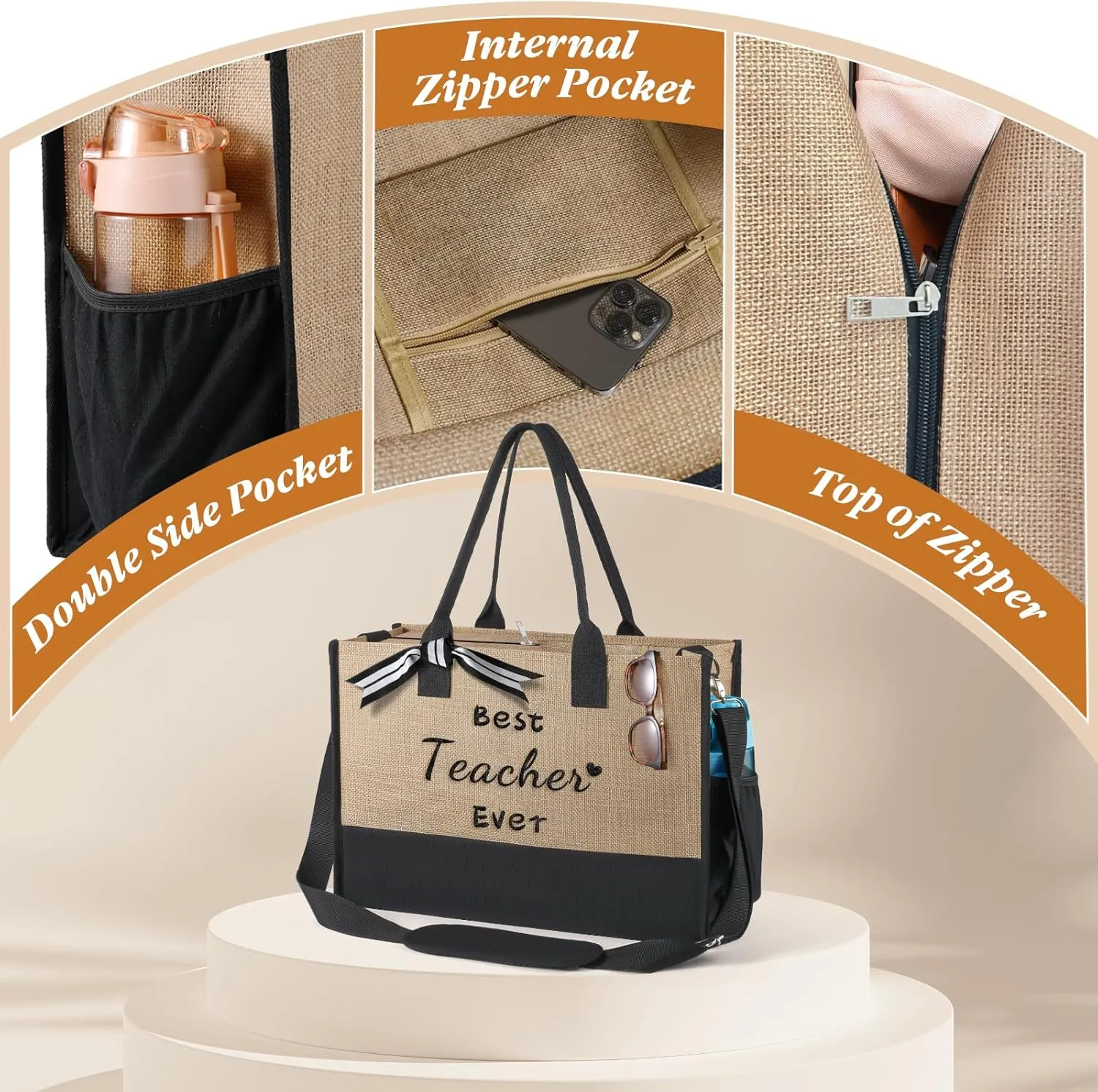 TRSODD Birthday Gifts for Women Personalized Gifts for Friend Sister Bridesmaid Teacher Jute Straw Tote Bag and Makeup Bag