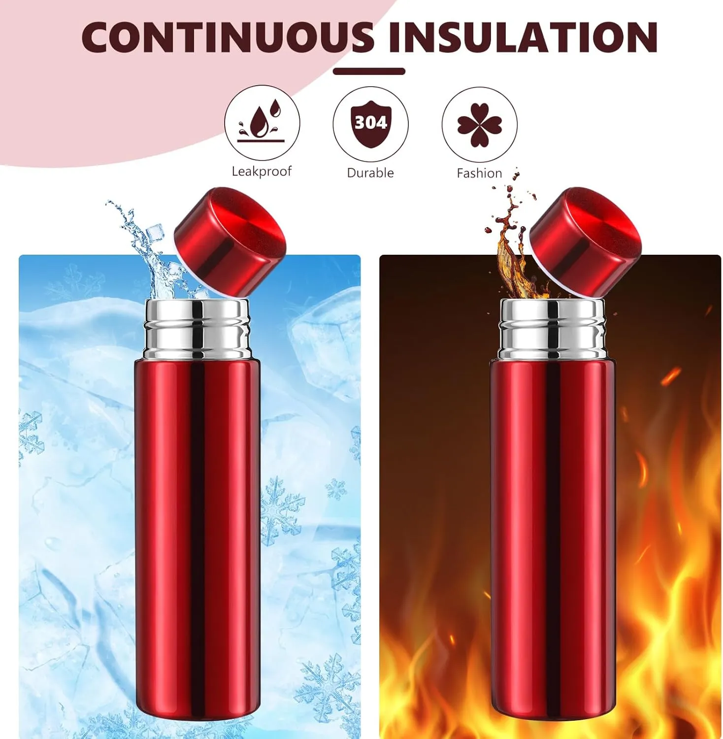 Vesici Mini Water Bottles 4.4 oz Cute Small Insulated Stainless Steel Purse Water Bottles Pocket Slim Flask Keeps Drink Cold and Hot for Women Lunch Bag Coffee(Red,1 Pack)