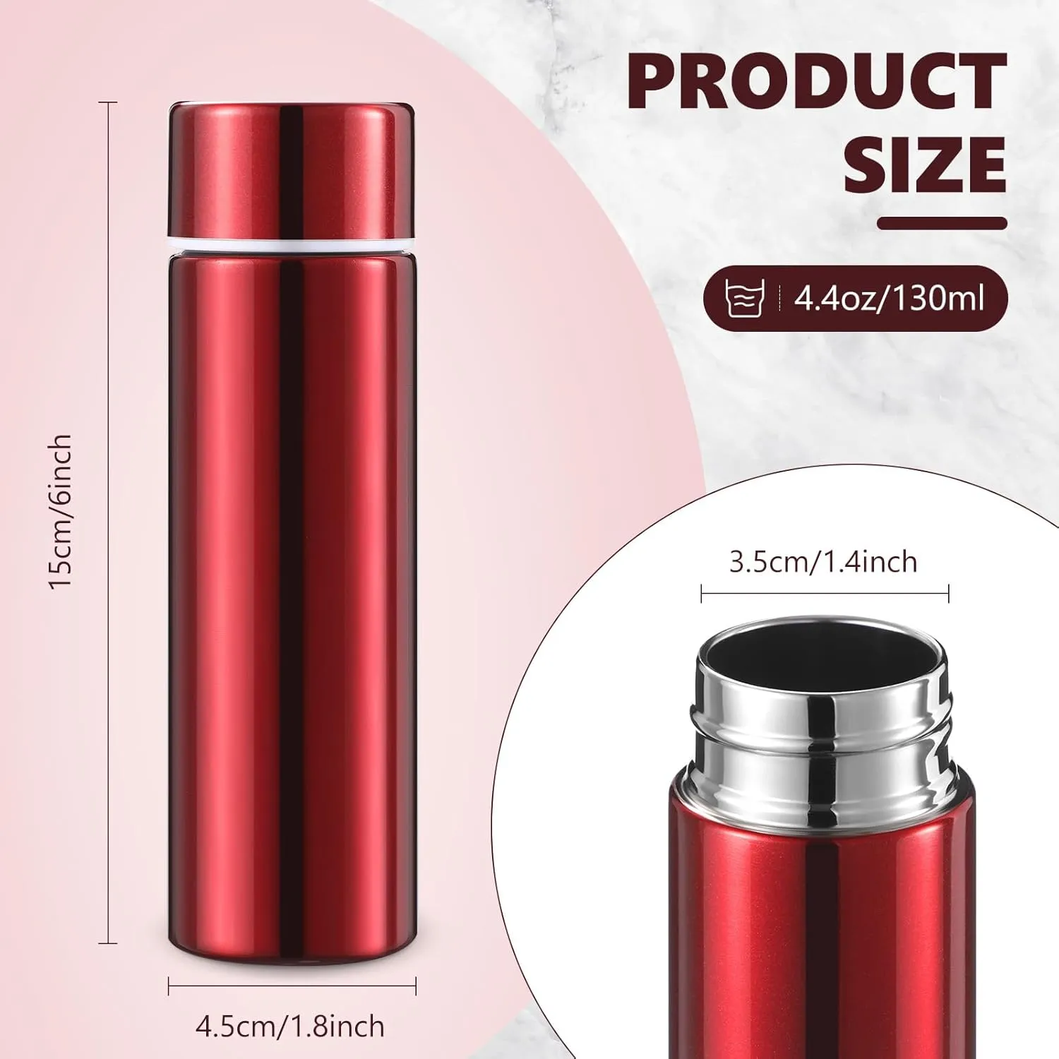 Vesici Mini Water Bottles 4.4 oz Cute Small Insulated Stainless Steel Purse Water Bottles Pocket Slim Flask Keeps Drink Cold and Hot for Women Lunch Bag Coffee(Red,1 Pack)