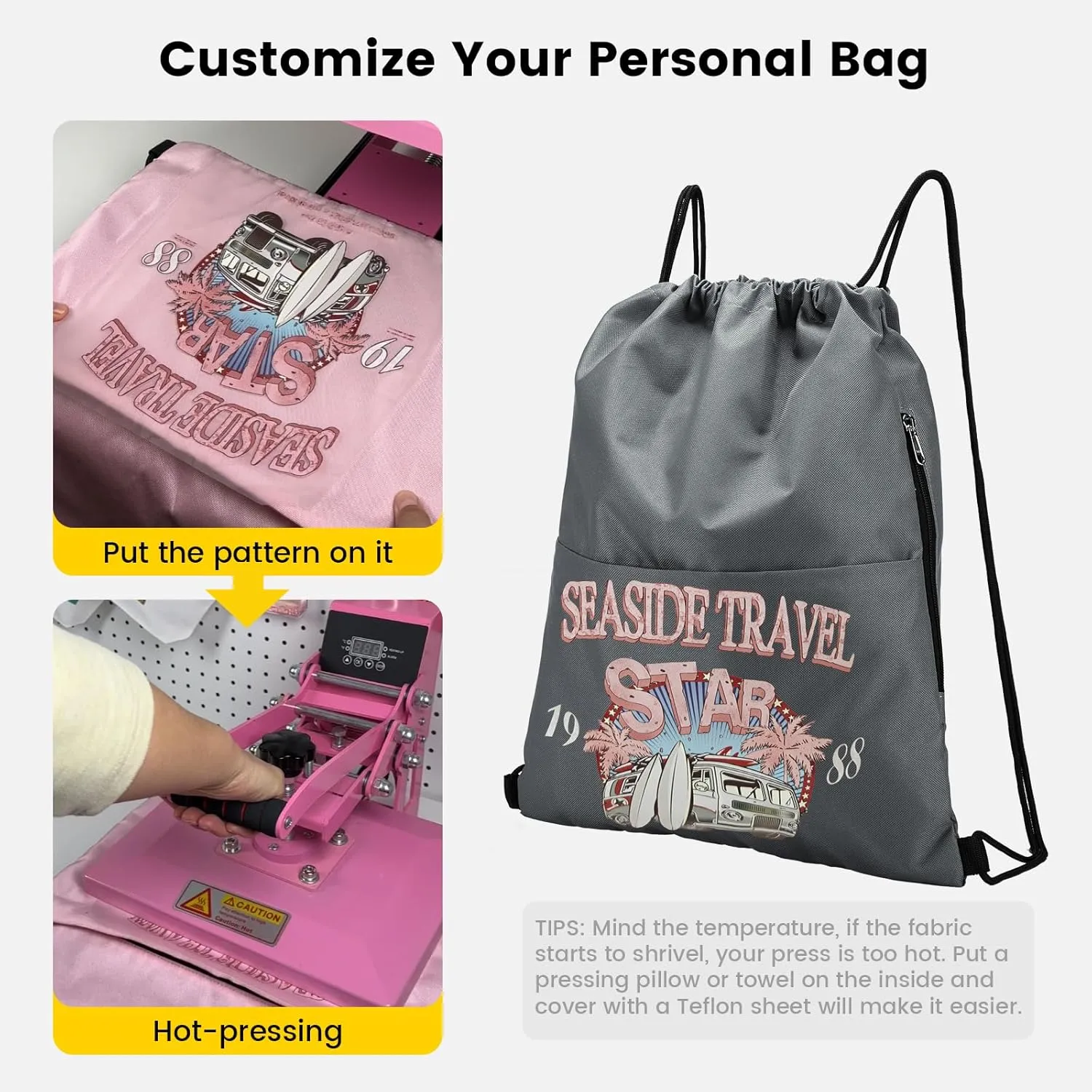 Vorspack Drawstring Backpack Water Resistant String Bag Sports Sackpack Gym Sack with Side Pocket for Men Women