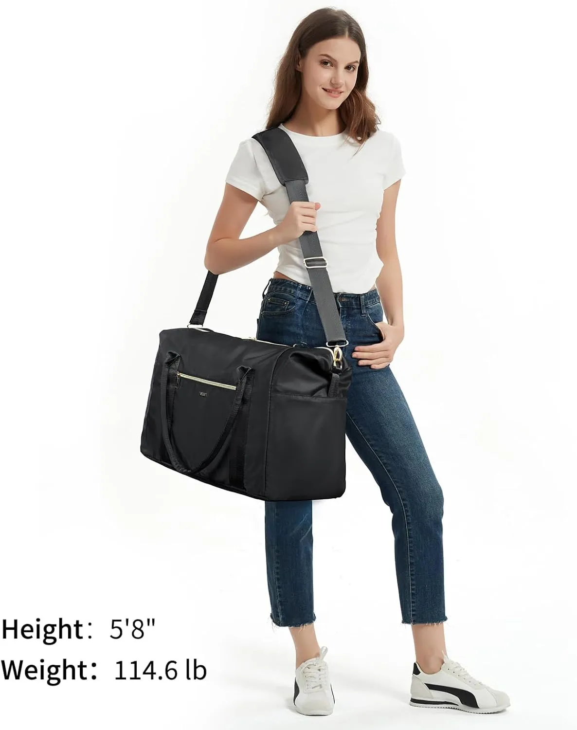 WANDF For Spirit Airlines Personal Item Bag 18x14x8 Travel Duffel Bag with TSA Approved Quart Size Bag & Shoe Bags Weekender Overnight Carry-on Luggage for Women (Black)