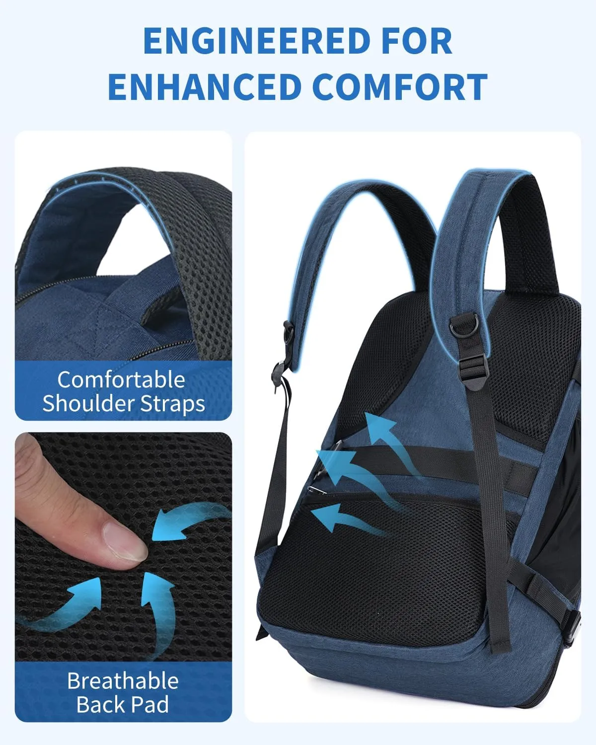 WANDF Travel Backpack For Spirit Airlines Personal Item Bag 18x14x8 with Wet Pocket, 17 Inch Laptop Backpack for Men WomenNavy Blue
