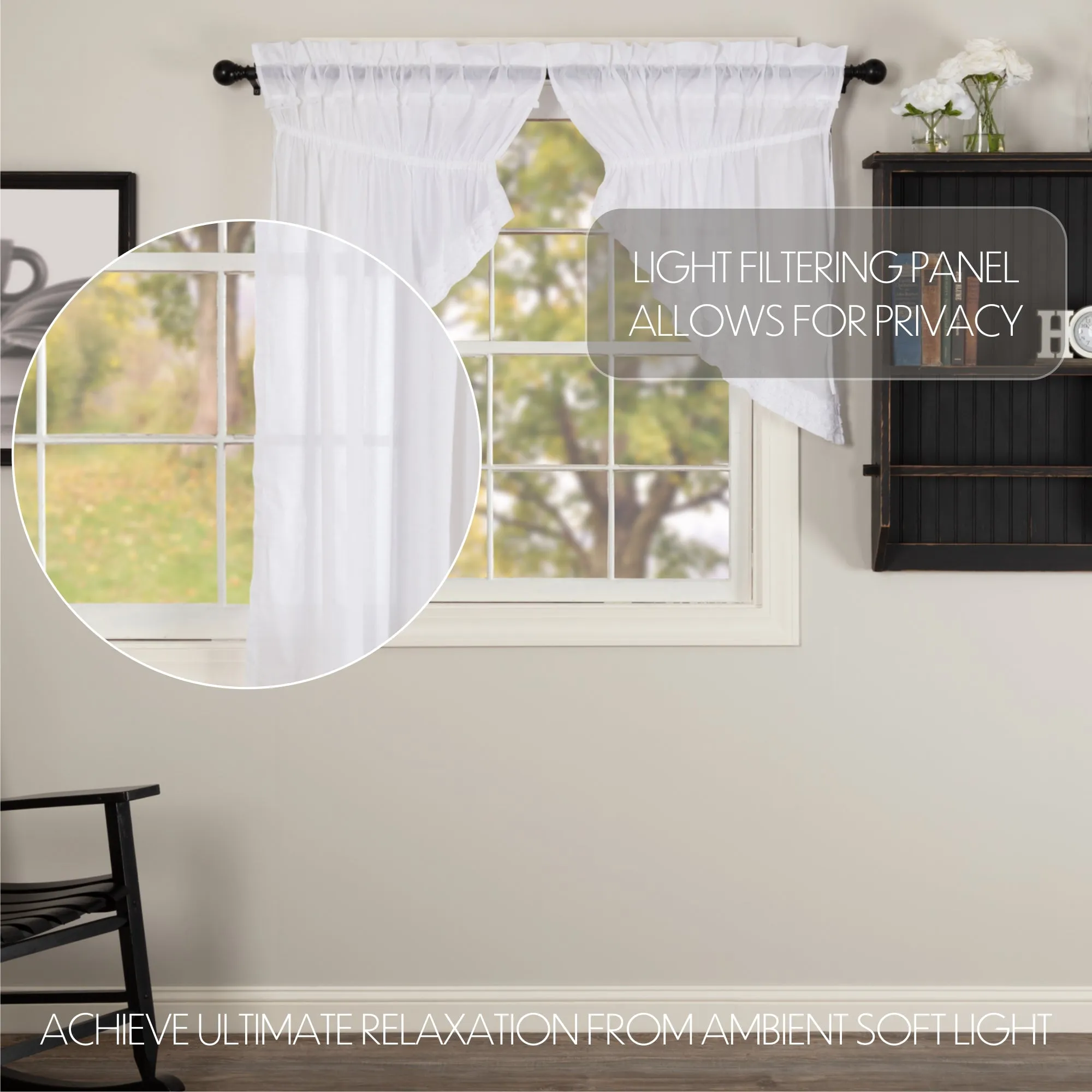 White Ruffled Sheer Swag Set of 2