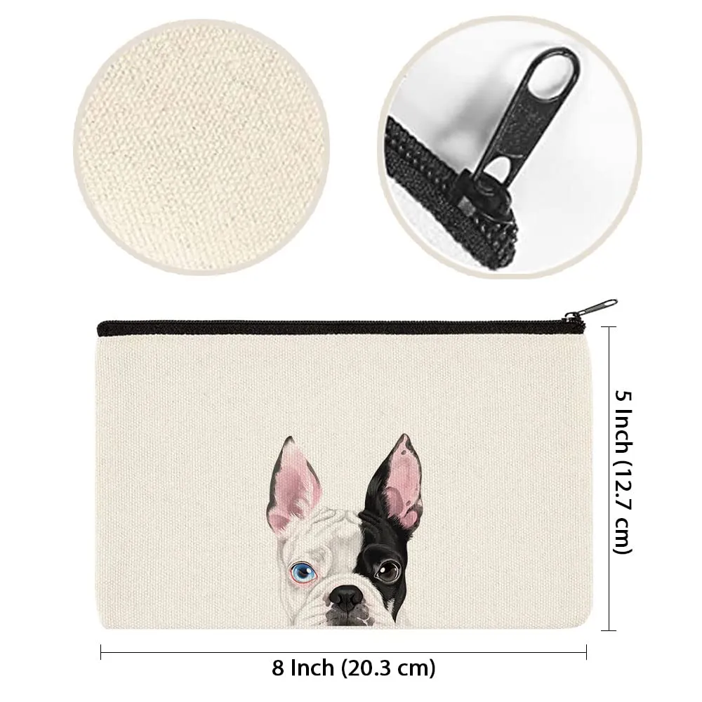 WIRESTER Canvas Zipper Makeup Bag, Cosmetic Pouch, Organizer Case for Women Girl, Multi-Purpose Travel Cosmetic Bag - Boston Terrier Eyepatch Dog