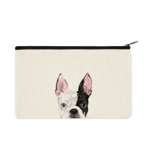 WIRESTER Canvas Zipper Makeup Bag, Cosmetic Pouch, Organizer Case for Women Girl, Multi-Purpose Travel Cosmetic Bag - Boston Terrier Eyepatch Dog