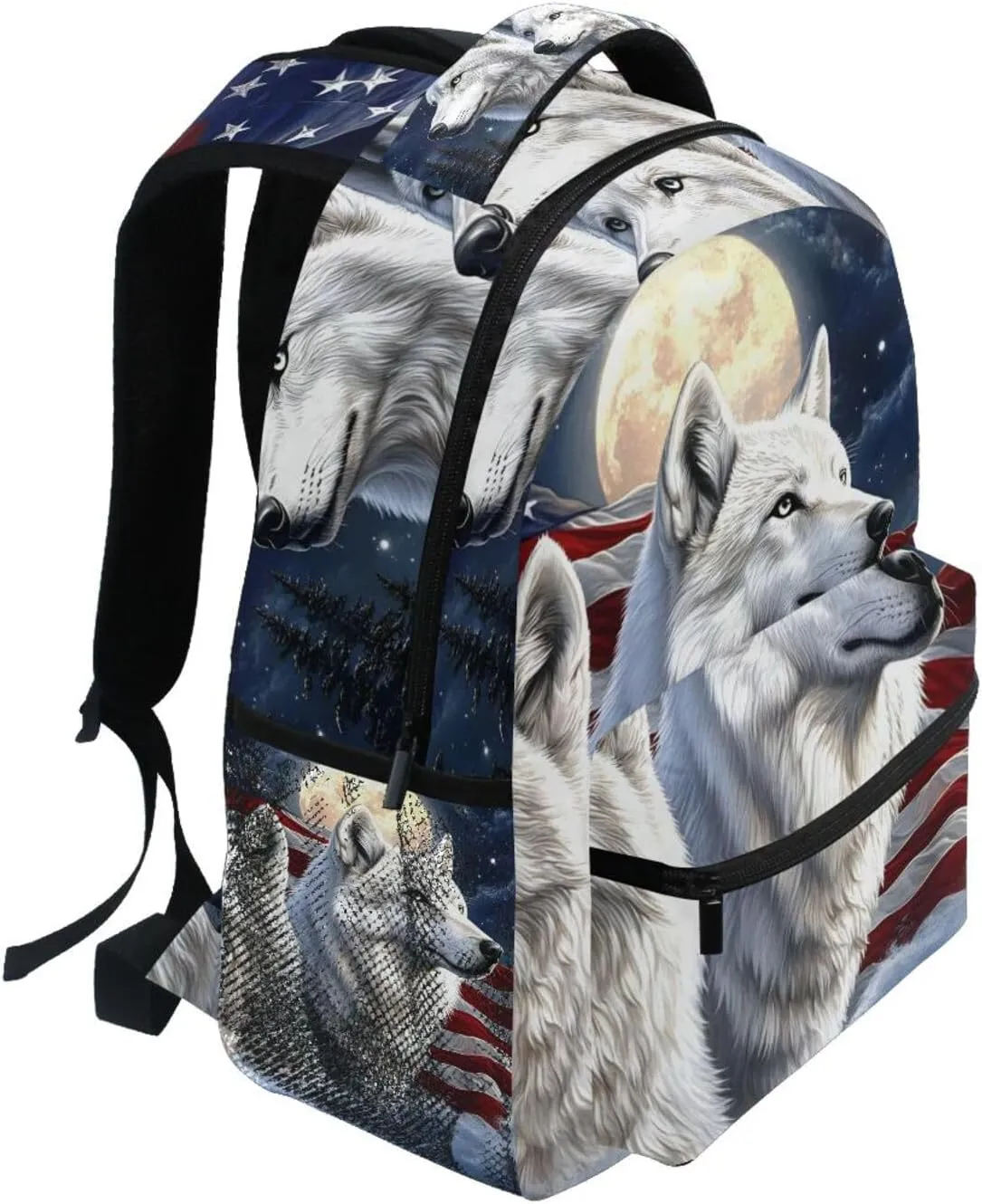 Wolf Moon Forest Flag Backpack for School Boys Girls Laptop Travel Backpack Book Bag Daypack 11.4 16 In S