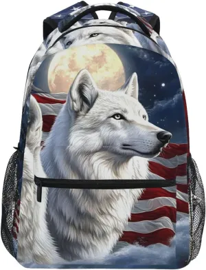 Wolf Moon Forest Flag Backpack for School Boys Girls Laptop Travel Backpack Book Bag Daypack 11.4 16 In S