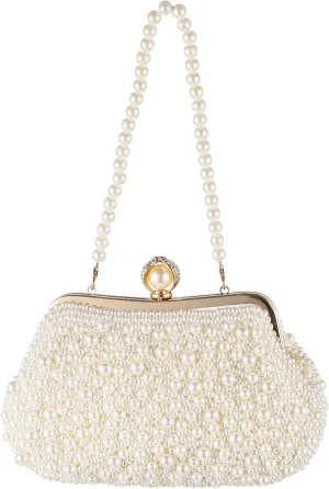 Women'S Elegant Pearl Clutch Purse, Shell-Shaped Evening Bag, Perfect For Weddings, Parties, And Daily Use